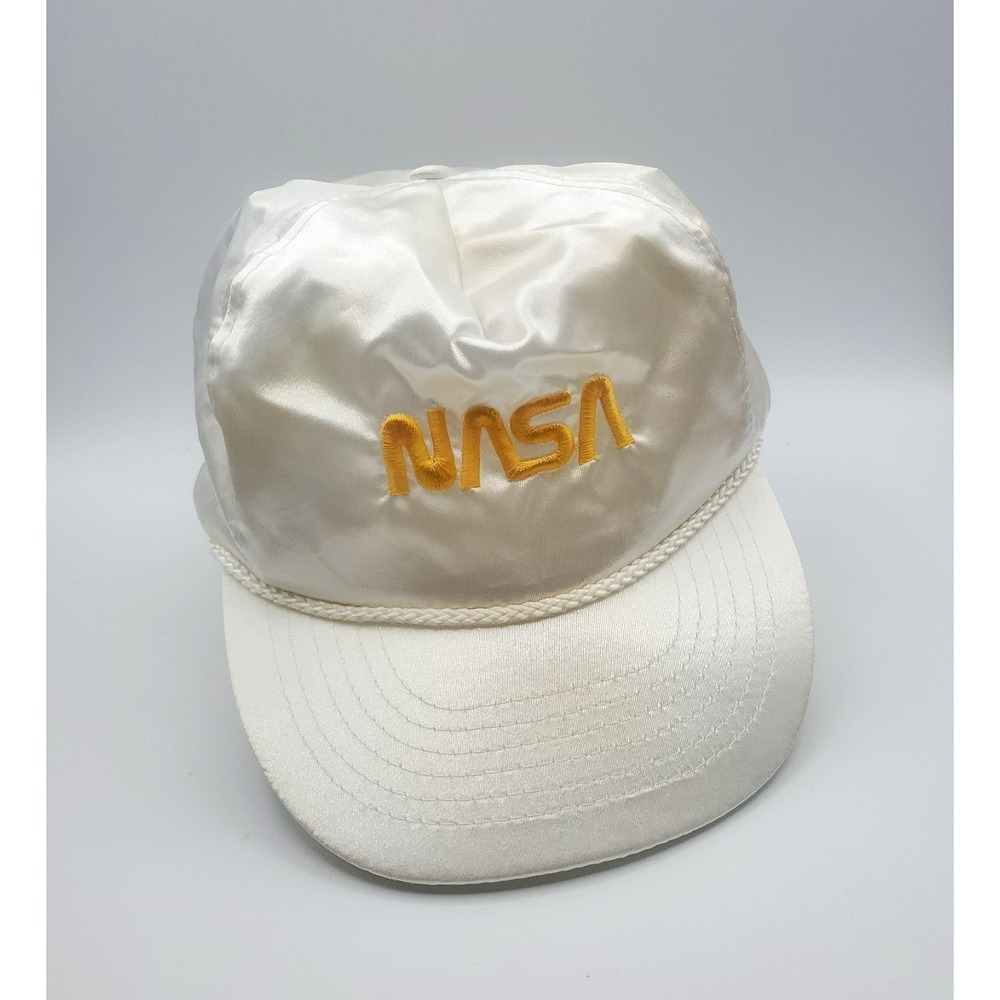 NASA Hat Nylon Satin Snapback Cap Progressive Specialties White Vintage Rare